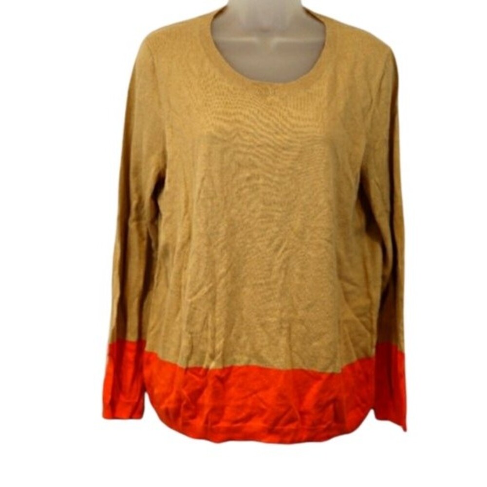 Talbots Color Block Tan Pink Soft Knit Sweater Classic Office Workwear LG